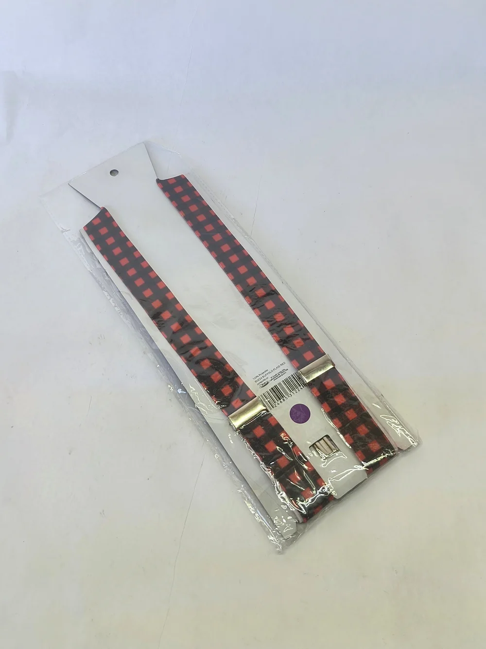 KALAN Boys Red Black Plaid Gingham Elastic Suspenders New